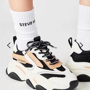 Steve Madden Black and Cream Chunky Sneakers
